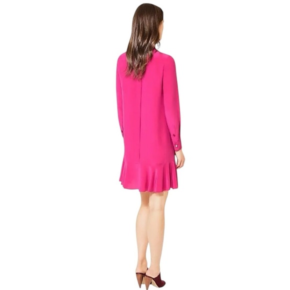 Tory Burch - Jane Ruffle Silk Fuchsia Long Sleeve Dress Sz 4 - Picture 2 of 11